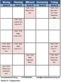 Tanzakademie Berg am Starnberger See Pr&auml;senzunterricht Stundenplan 2024/25